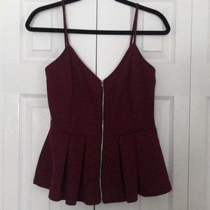 Eclipse Red Peplum Tank Top with Zipper Front